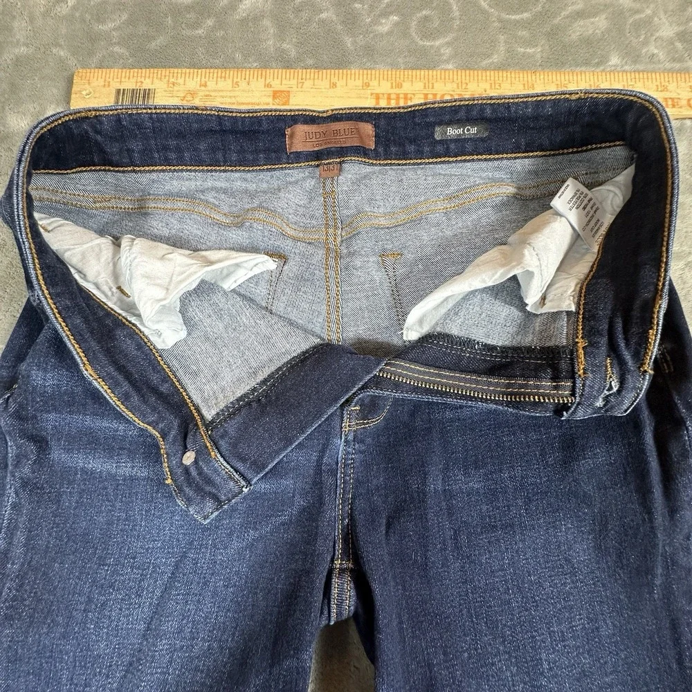 Judy Blue Jeans Womens 15 32 Bootcut Mid Rise Dark Wash Whiskered Stretch Denim